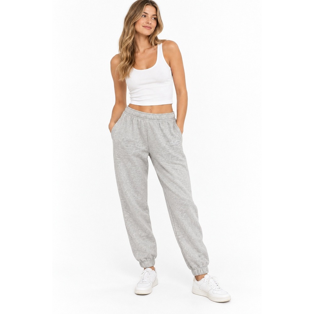 Hollister Gray Sweatpants Fleece Lined Logo Joggers Medium